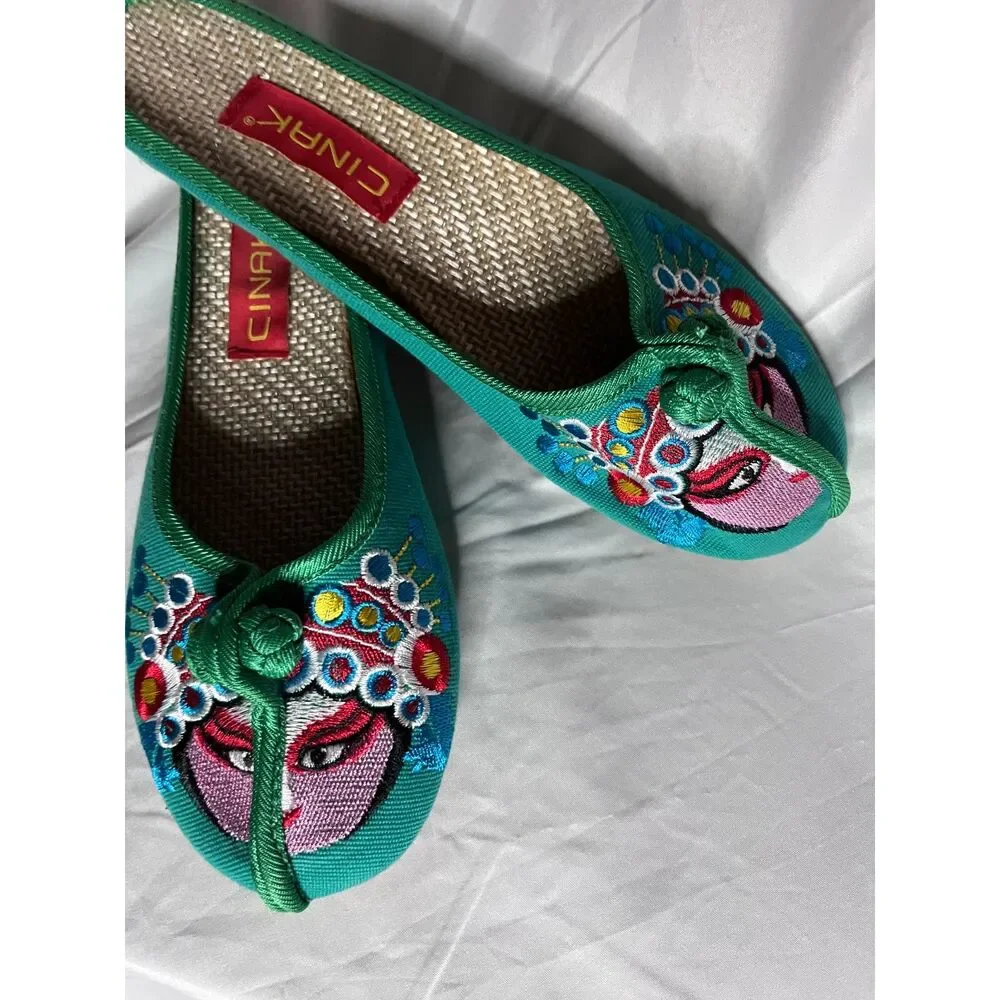 CINAK Women's Embroidered Flats Slippers Backless Slip-on Loafers Size 43 / 10 - Picture 1 of 8